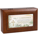 First Communion Scripture Woodgrain Music Box Plays Amazing Grace