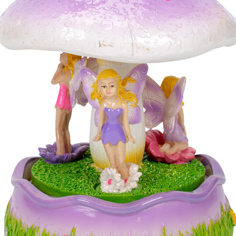 Purple Mushroom Fairy Musical Carousel 6 inch Rotating Figurine Plays Tune You are My Sunshine
