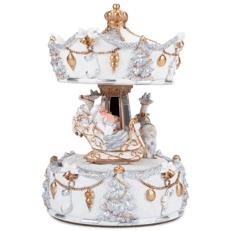 Elanze Designs Gilded Gold White Reindeer Musical Carousel Plays We Wish You A Merry Christmas