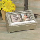 Top down view of First Communion God Beside You Brushed Silvertone Jewelry and Music Box