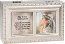 First Communion God Beside You Brushed Silvertone Jewelry Music Box Plays Amazing Grace