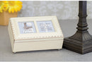 Top down view of First Holy Communion Know The Joy Matte Ivory Rope Trim Petite Music Box