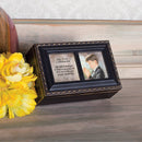 Top down view of First Communion God Beside You Matte Black Rope Trim Petite Music Box