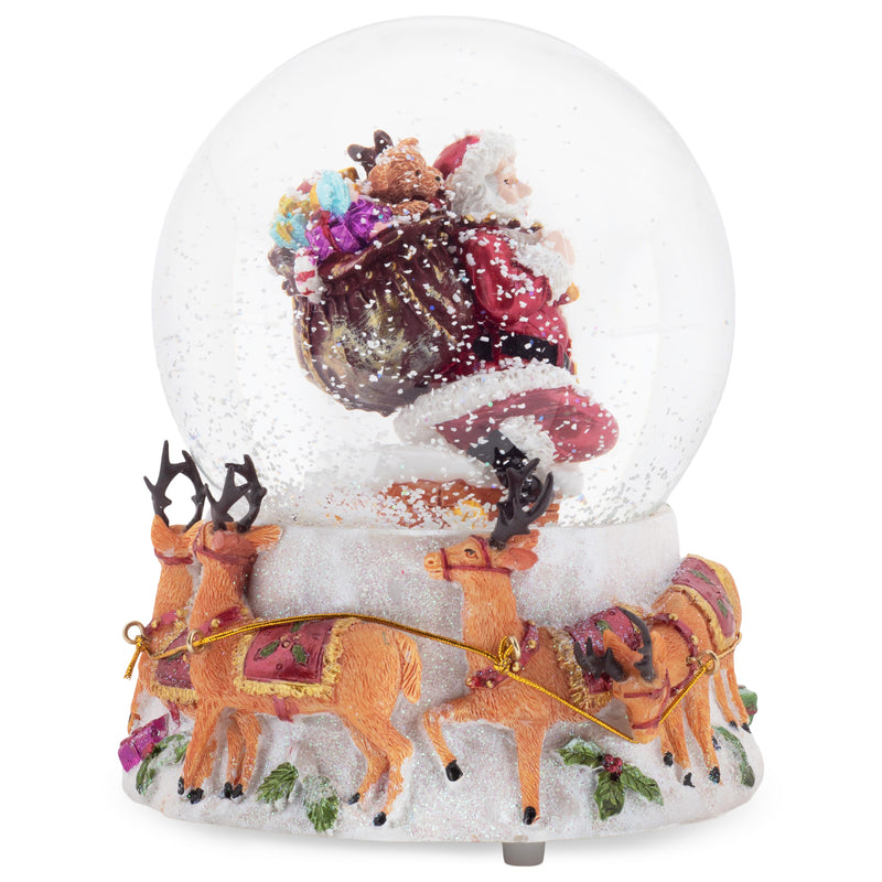 Elanze Designs Reindeer 120 MM Christmas Snow Globe Plays Here Comes Santa Claus