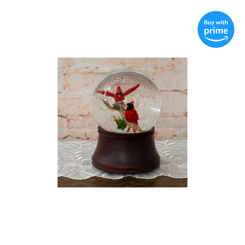 Front view of Red Cardinal Friends Musical Figurine Snow Globe