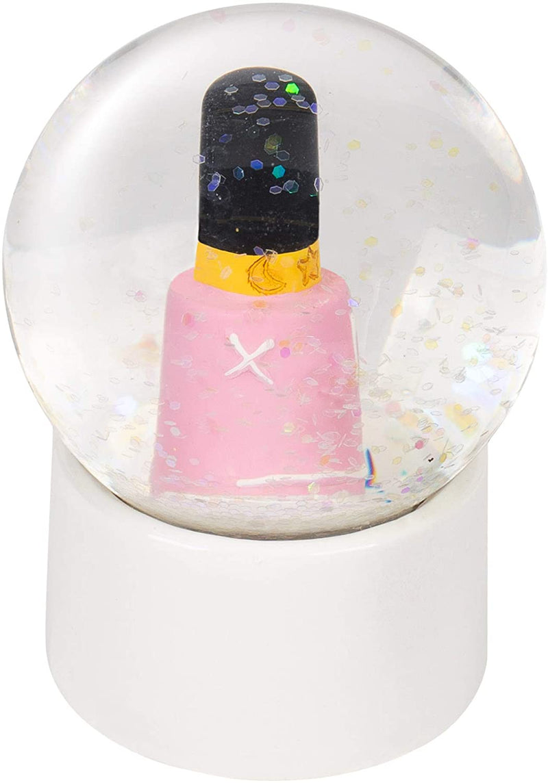 Front view of Pink Shop Nail Polly Character Mini Snow Globe
