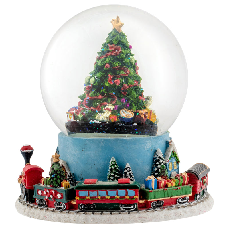 Christmas Tree Village Musical Water Globe And Moving Train - Plays Tune We Wish You A Merry Christmas