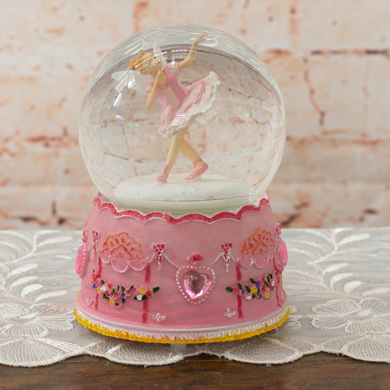 Pink Ballerina Fairy Rotating Figurine 100MM Water Globe Plays Tune Swan Lake