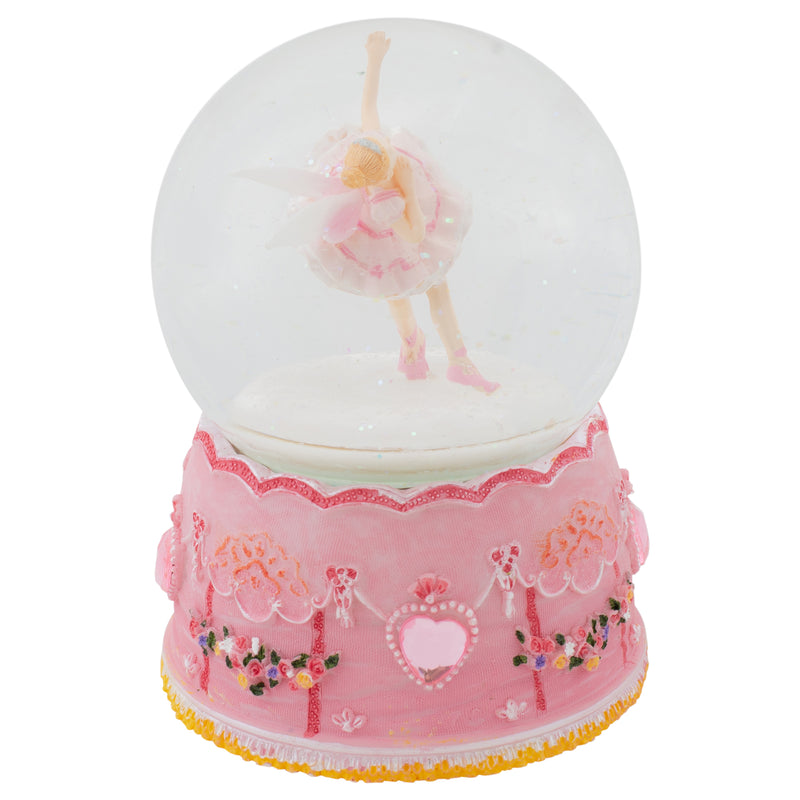 Pink Ballerina Fairy Rotating Figurine 100MM Water Globe Plays Tune Swan Lake