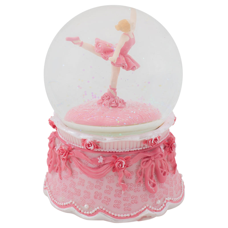 Ballerina Arabesque Pose Rotating Figurine 100MM Water Globe Plays Tune Swan Lake