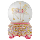 Pink Rose Horse and Carousel 100MM Musical Water Globe Plays Tune Carousel Waltz