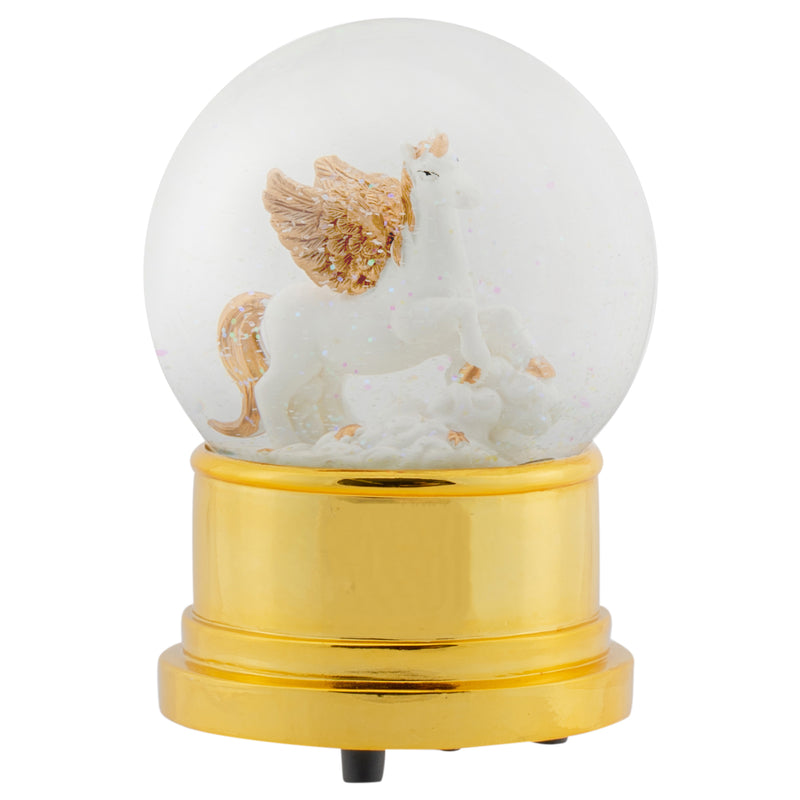 Front view of Flying Unicorn Musical Snow Globe