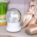 Pearl White Unicorn 100MM Musical Water Globe Plays Tune You Are My Sunshine