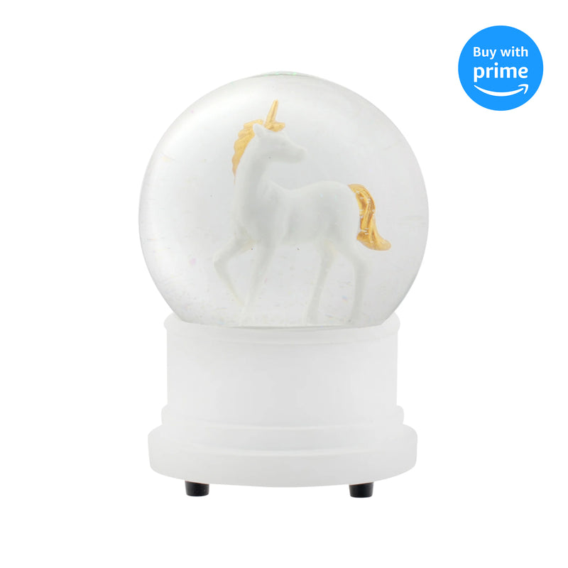 Front view of Pearl White Unicorn Musical Snow Globe