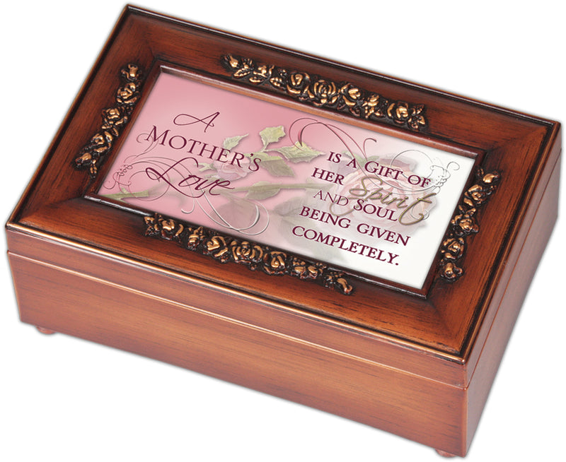 Mothers Love Gift of Her Spirit Woodgrain Embossed Jewelry Music Box Plays Wonderful World