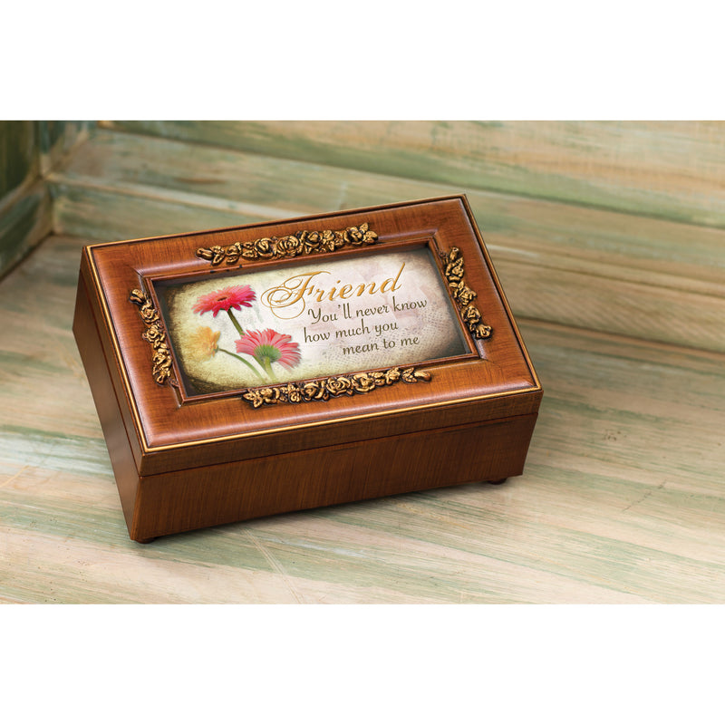 Friend Never Know How Much Woodgrain Embossed Jewelry Music Box Plays What Friends Are For