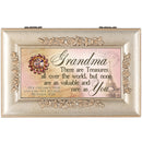 Grandma Champagne Silver Petite Rose Music Box Jewelry Box Plays Amazing Grace