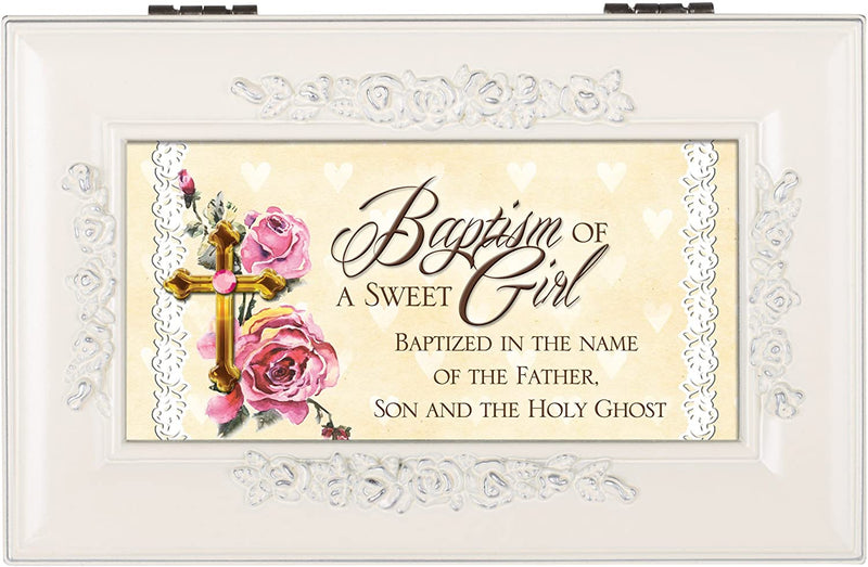 Baptism of a Sweet Girl Petite Rose Music Box Plays Jesus Loves Me
