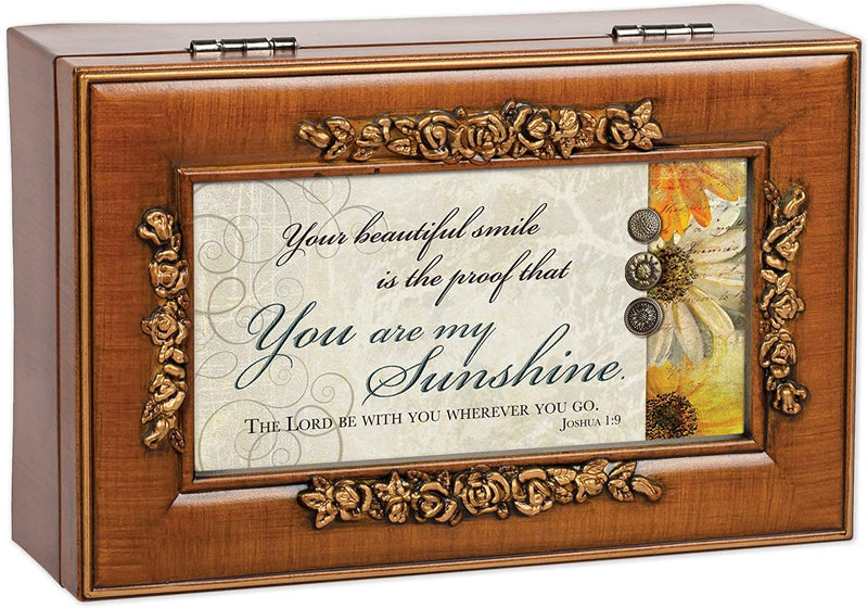 You Are My Sunshine Rich Walnut Finish Jewelry Music Box - Plays Song You are my Sunshine