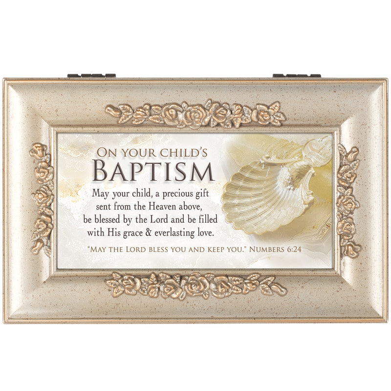 On Your Childs Baptism Petite Rose Music Box Plays Amazing Grace