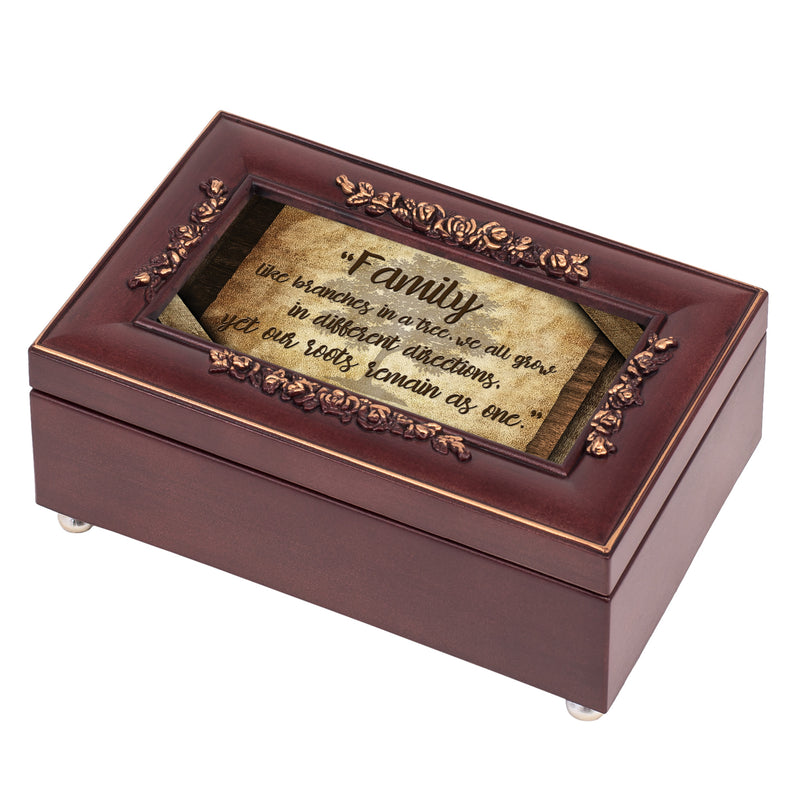 Top down view of Family Branches in a Tree Embossed Petite Rosewood Jewelry and Music Box