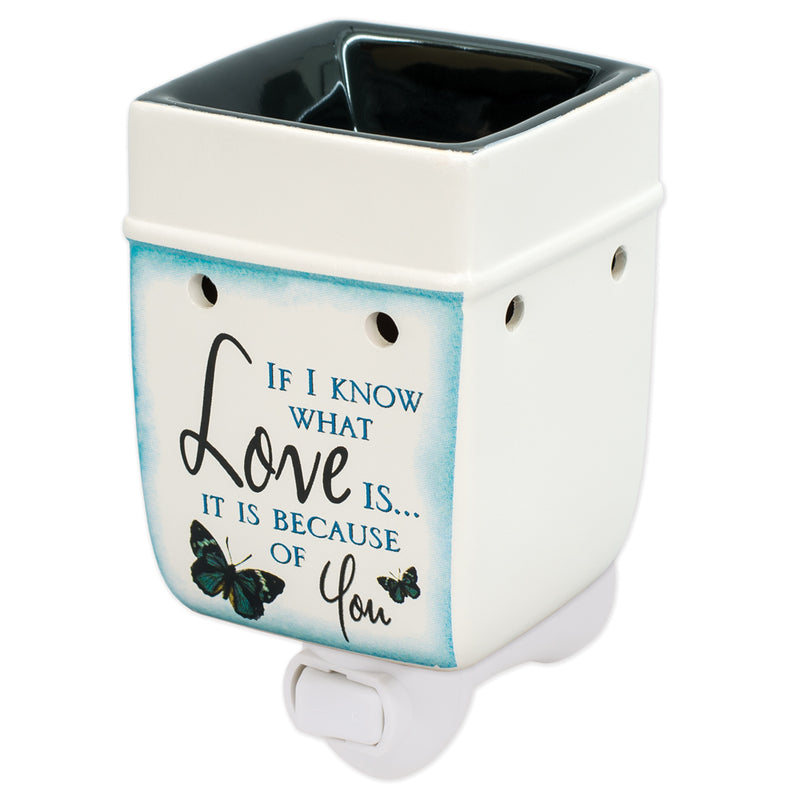 Front view of Love You Blue Butterfly Electric Plug-in Outlet Wax and Oil Warmer