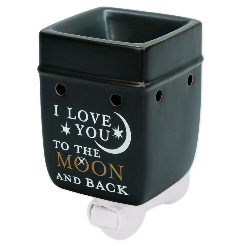 Front view of "Love You to The Moon and Back" Electric Plugin Outlet Wax and Oil Warmer