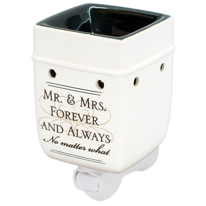 Front view of "Mr" & "Mrs" "Forever and Always" Electric Plug-in Outlet Wax and Oil Warmer