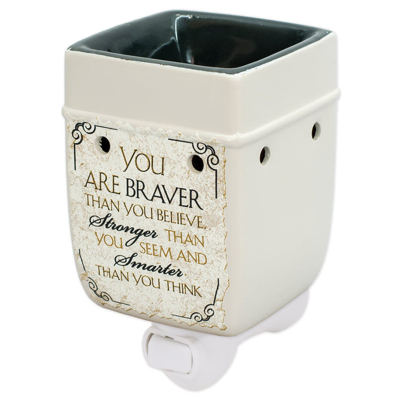 Front view of "You are braver than you believe, stronger than you seem, and smarter than you think" Electric Plugin Outlet Wax Warmer
