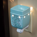 Serenity Prayer Teal White Floral Design Stoneware Electric Plug-in Outlet Wax and Oil Warmer