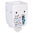 Front view of Refuge Under His Wings Feathers White Ceramic Stone Plug-in Warmer