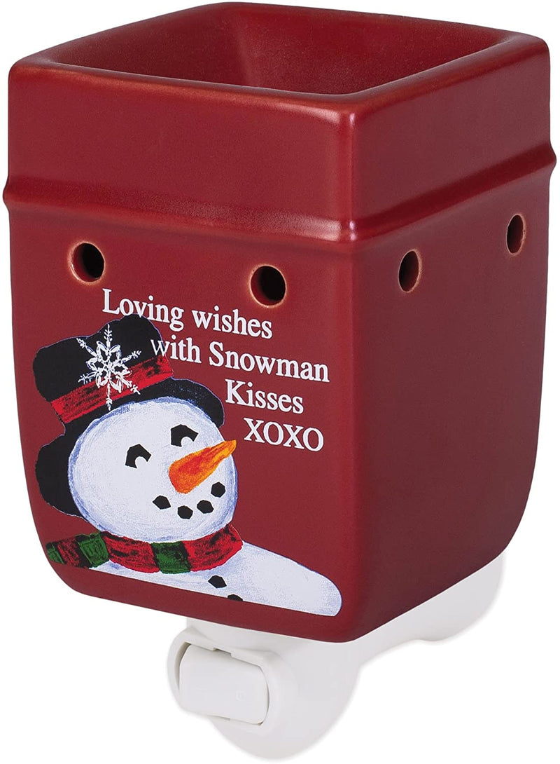 Front view of Classic Snowman Winter Wonders Red Christmas Ceramic Stone Holiday Plug-in Warmer