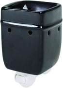 Front view of Solid Black Wax Tart Oil Warmer Black Stoneware Electric Plug-in Wax Tart Oil Warmer, Pack of 2