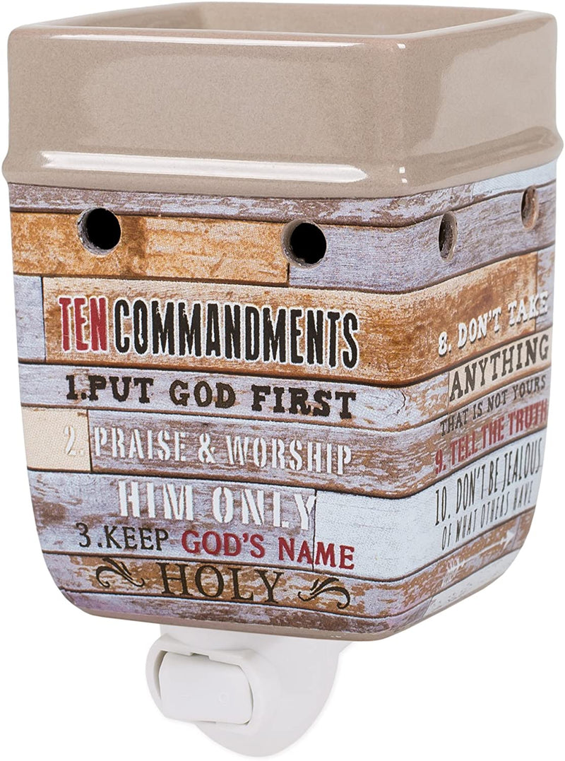 Front view of "Ten Commandments" Pallet Wood Design Ceramic Electric Plug-in Warmer