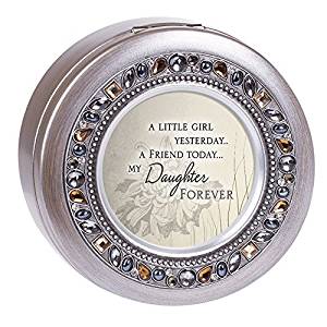 Friend Today Daughter Forever Brushed Silver Round Jeweled Music Box Plays Tune Wonderful World