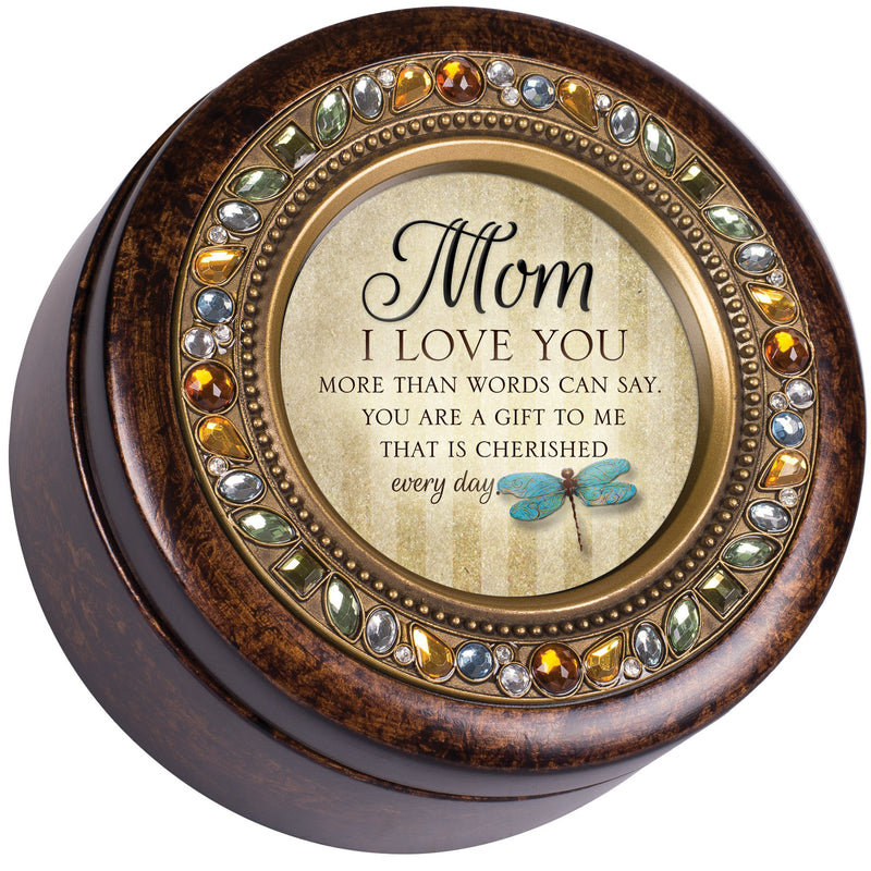 Mom Love You Cherished Gift Amber Earth Tone Jewelry Music Box Plays Wind Beneath My Wings