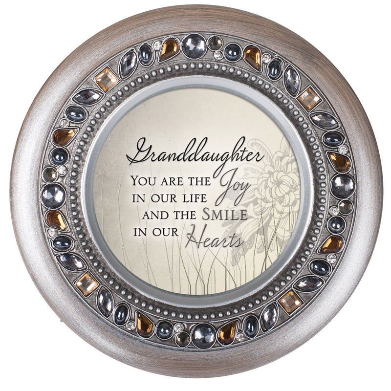 Granddaughter the Joy and Smile Brushed Silver Round Jeweled Music Box Plays Tune Wonderful World