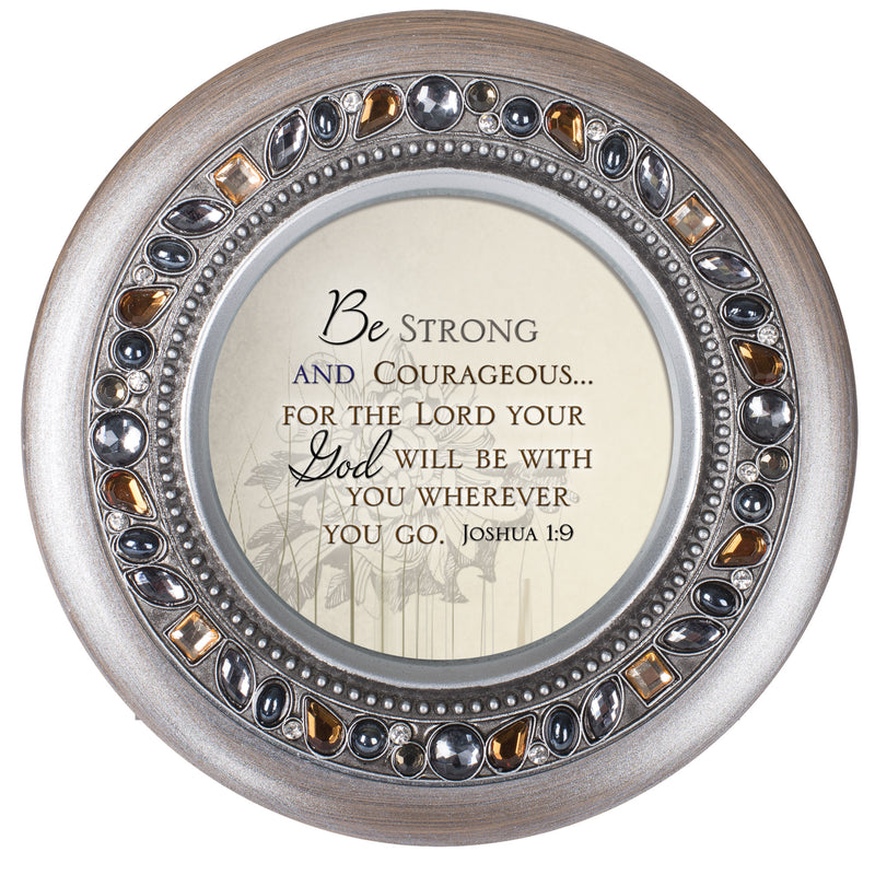 Be Strong and Courageous Brushed Pewter Jewelry Music Box Plays Amazing Grace