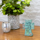 Serenity Prayer Aqua Filigree 4 x 6 Resin Stone Table Top Cross Decoration