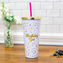 Mary Square Birthday Girl Confetti Polka Dot 24 Ounce Straw Tumbler with Gold Tone Lid