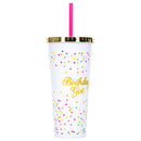 Mary Square Birthday Girl Confetti Polka Dot 24 Ounce Straw Tumbler with Gold Tone Lid