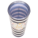 Soul Sisters Floral Wreath Black White Stripes 24 Ounce Straw Tumbler with Goldtone Lid 2 Pack