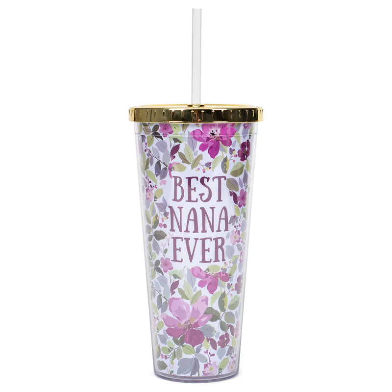 Mary Square Best Nana Ever Purple Salem Floral 24 Ounce Straw Tumbler with Goldtone Lid