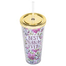 Mary Square Best Nana Ever Purple Salem Floral 24 Ounce Straw Tumbler with Goldtone Lid