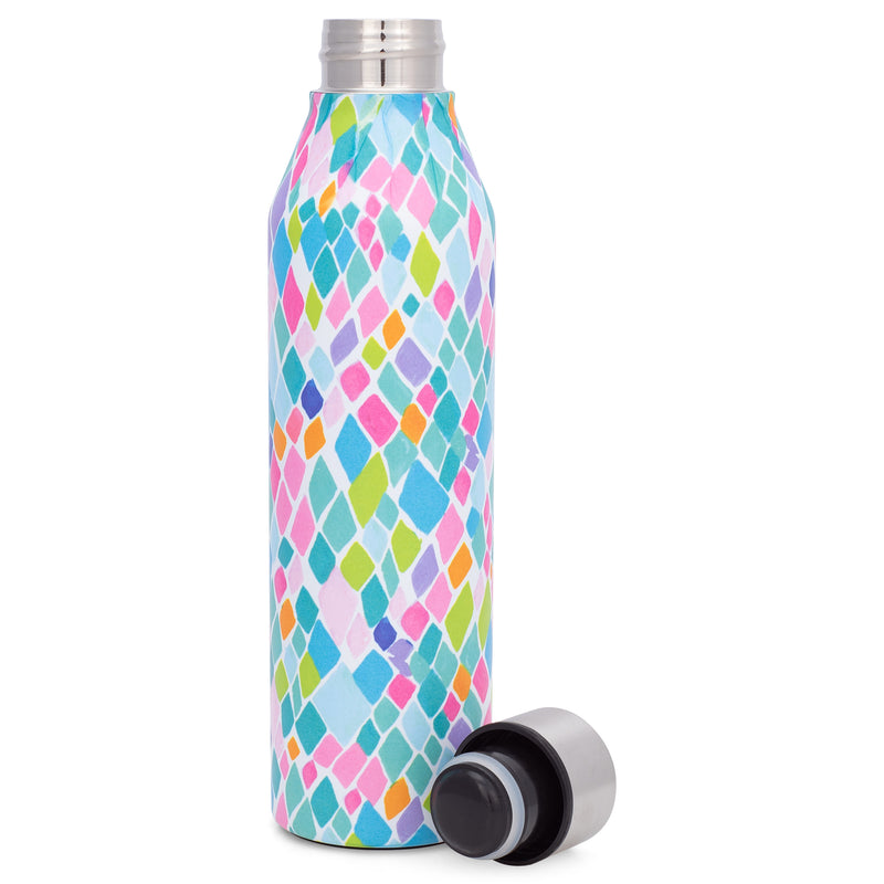 Mary Square Santorini Pattern 17 Ounce Stainless Steel Water Bottle. Designed For Both Hot And Cold Beverages. Double Walled, Vacuum Insulated Technology