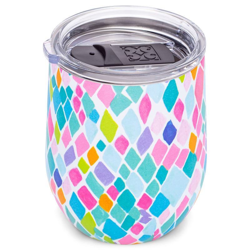 Mary Square 12oz Stainless Drink Travel Tumbler. With double walled, BPA hard plastic locking closure lid, Vacuum Insulated Stainless Steel Technology, this tumbler is amazing! (Santorini Pattern)