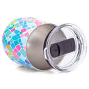Mary Square 12oz Stainless Drink Travel Tumbler. With double walled, BPA hard plastic locking closure lid, Vacuum Insulated Stainless Steel Technology, this tumbler is amazing! (Santorini Pattern)