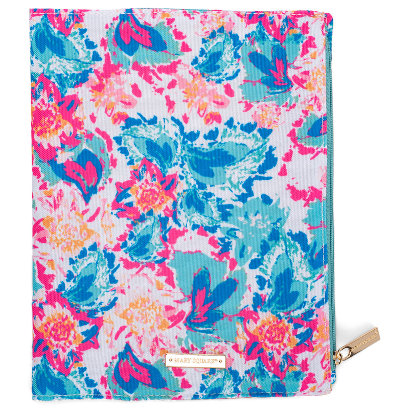 Peony Sorbet Floral Blue 9.5 x 7 Canvas Fabric Pocket Journal Notebook