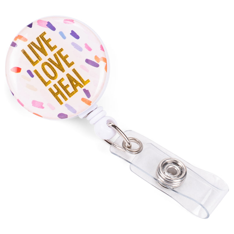 Live Love Heal Confetti Pastel 3 x 1 Acrylic Retractable Badge Reel