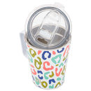 Wild Side Blue Pink Leopard 12 ounce Stainless Steel Travel Tumbler with Lid
